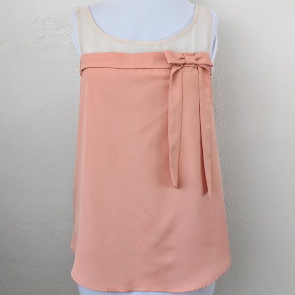 Peach & Cream Bow Top Chiffon Shell Tank Blouse - Picture 1 of 5
